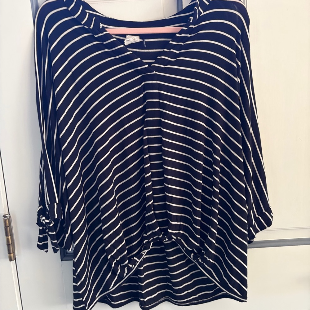 Elegant Black and White Striped Women's Tunic